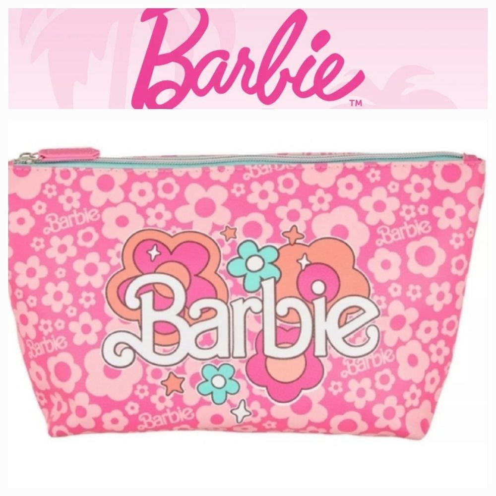 Barbie Signature Logo & Flowers Cosmetic Bag